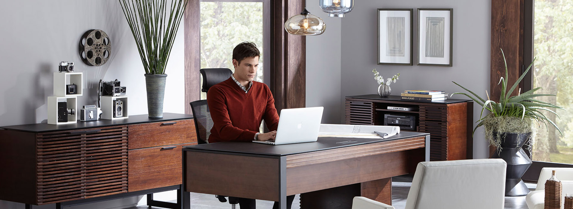 Home office furniture — timber desk and cabinetry